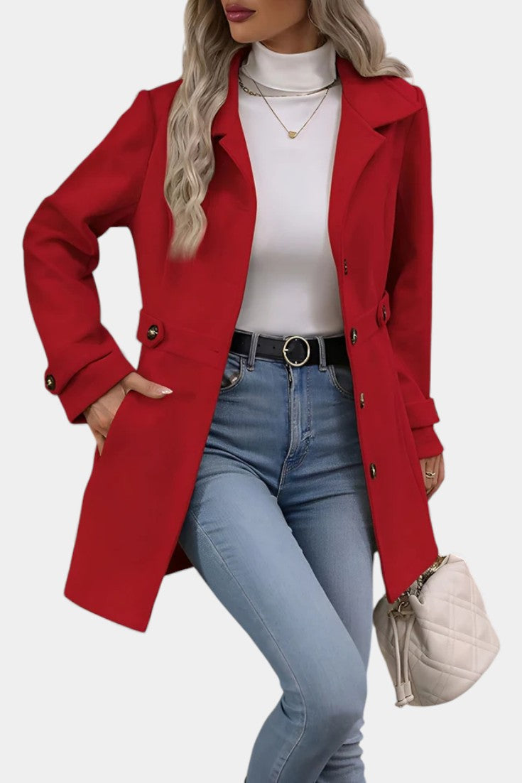 Maroussia Notched Lapel Long Jacket with Button Closure
