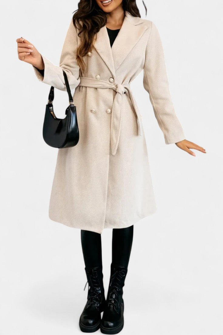 Miguelle Double-Breasted Coat Featuring a Stylish Tie Belt