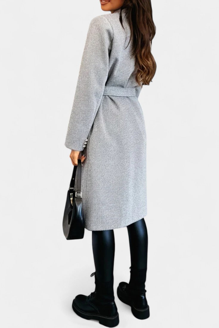 Miguelle Double-Breasted Coat Featuring a Stylish Tie Belt