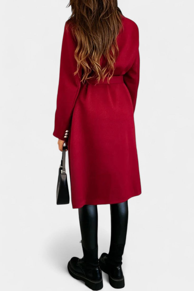 Miguelle Double-Breasted Coat Featuring a Stylish Tie Belt
