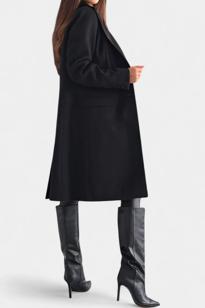 Armande Mid-Length Coat Featuring a Single Button and Notched Collar