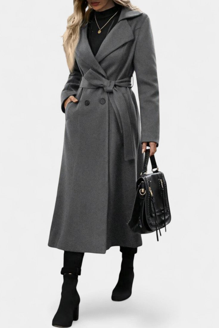 Mélissandre Long Plaid Double-Breasted Coat featuring Notched Collar