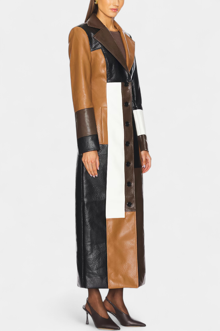 Norelle Modern Contrast Structured Patchwork Trench