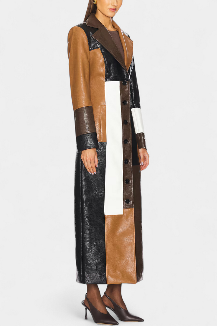 Norelle Modern Contrast Structured Patchwork Trench