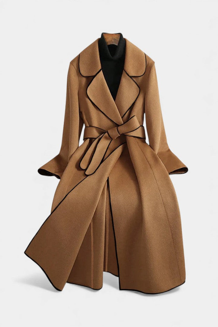 Floral Long Coat with Lapels and Vibrant Belt