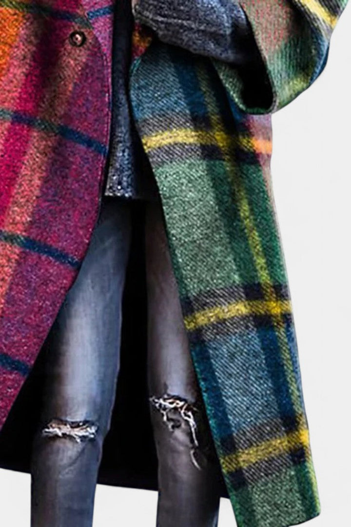 Suhana Elegant Notched Collar Checkered Coat in Contrasting Colors