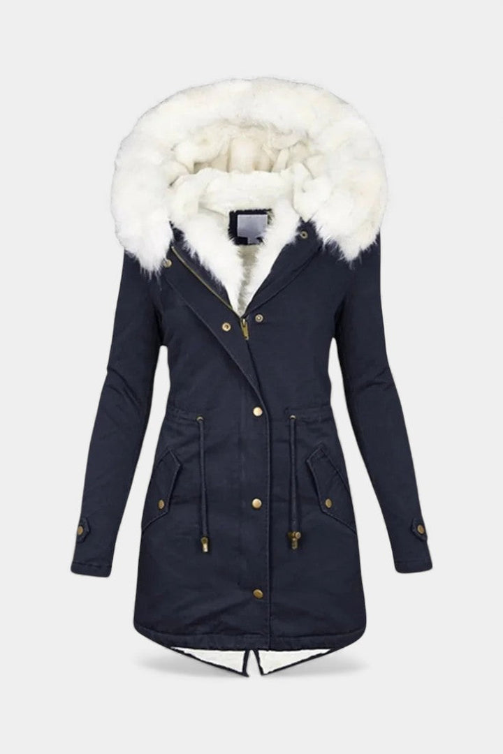 Lanra Belted Hooded Winter Parka with Faux Fur Trim