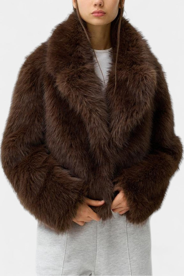 Positano Faux Leather Jacket Featuring an Oversized Faux Fur Collar