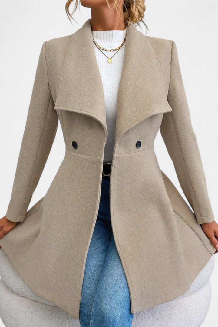 Floriane Double-Breasted Peplum Coat with Lapel