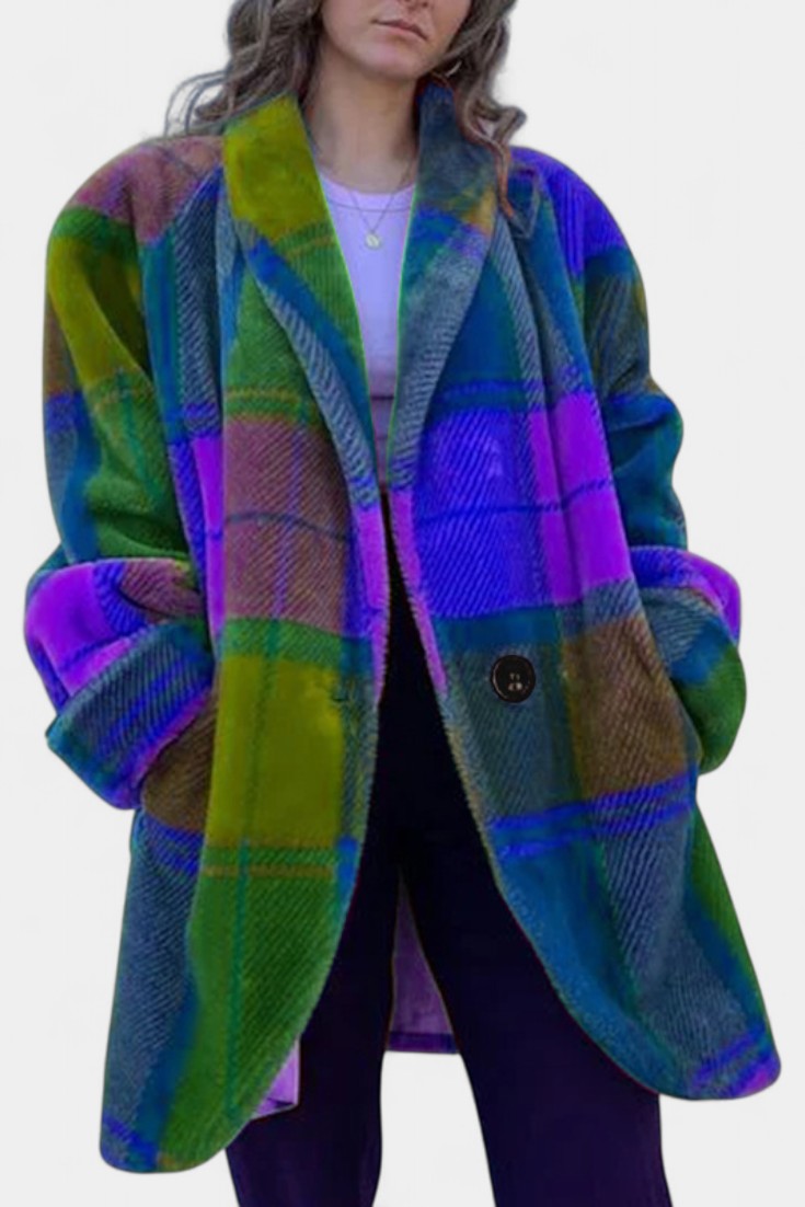 Classic Check Oversized Long Coat by Glazel