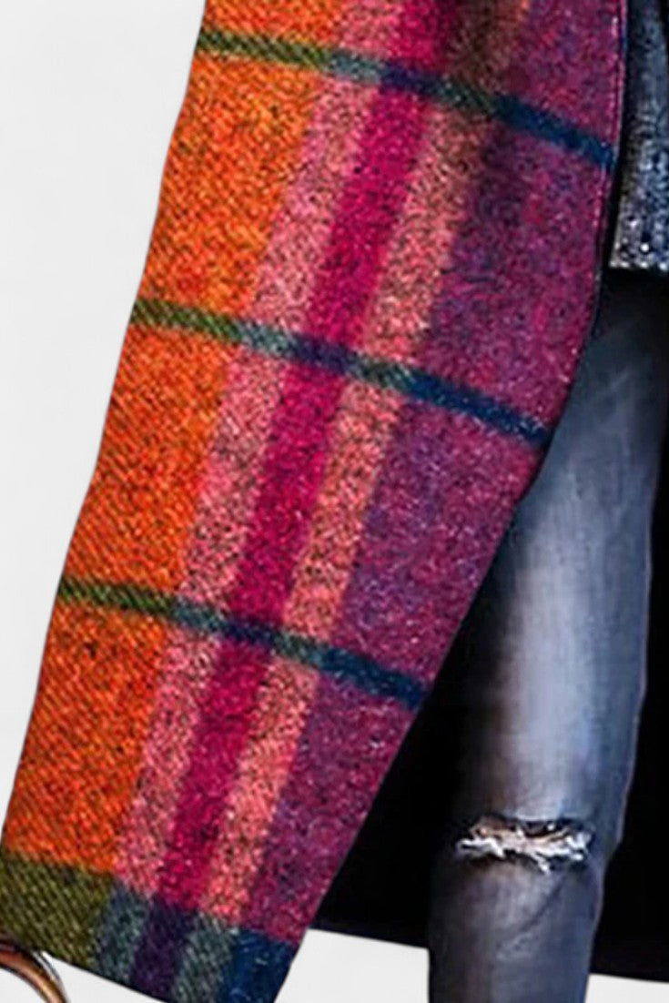 Suhana Elegant Notched Collar Checkered Coat in Contrasting Colors