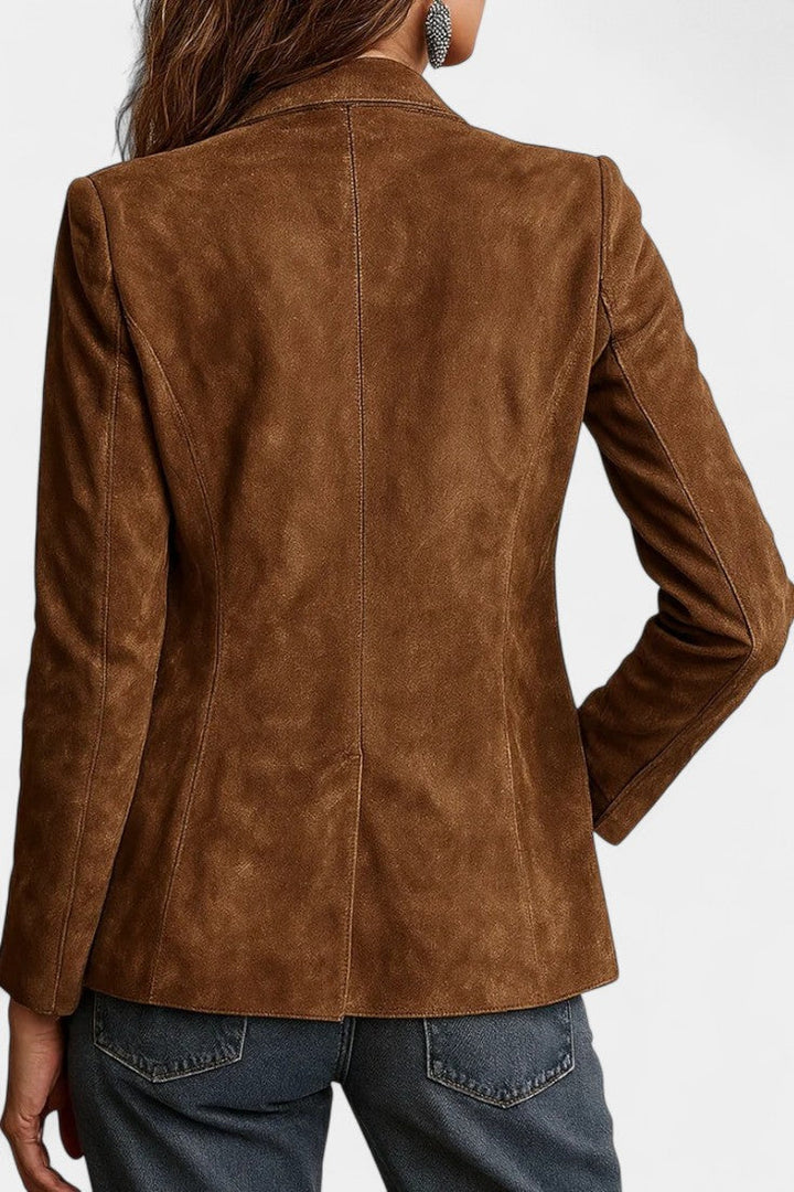 Tanja Retro Brown Suede Jacket Featuring Contrast Stitching
