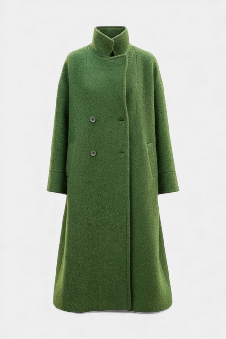 Camile Oversized Long Double-Breasted Coat with Notched Collar