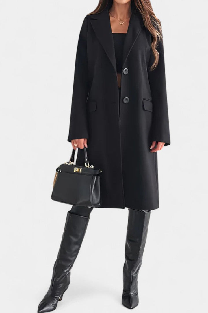 Armande Mid-Length Coat Featuring a Single Button and Notched Collar