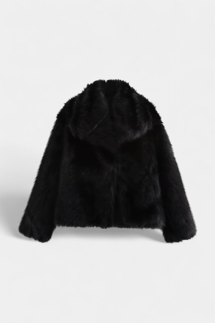 Positano Faux Leather Jacket Featuring an Oversized Faux Fur Collar