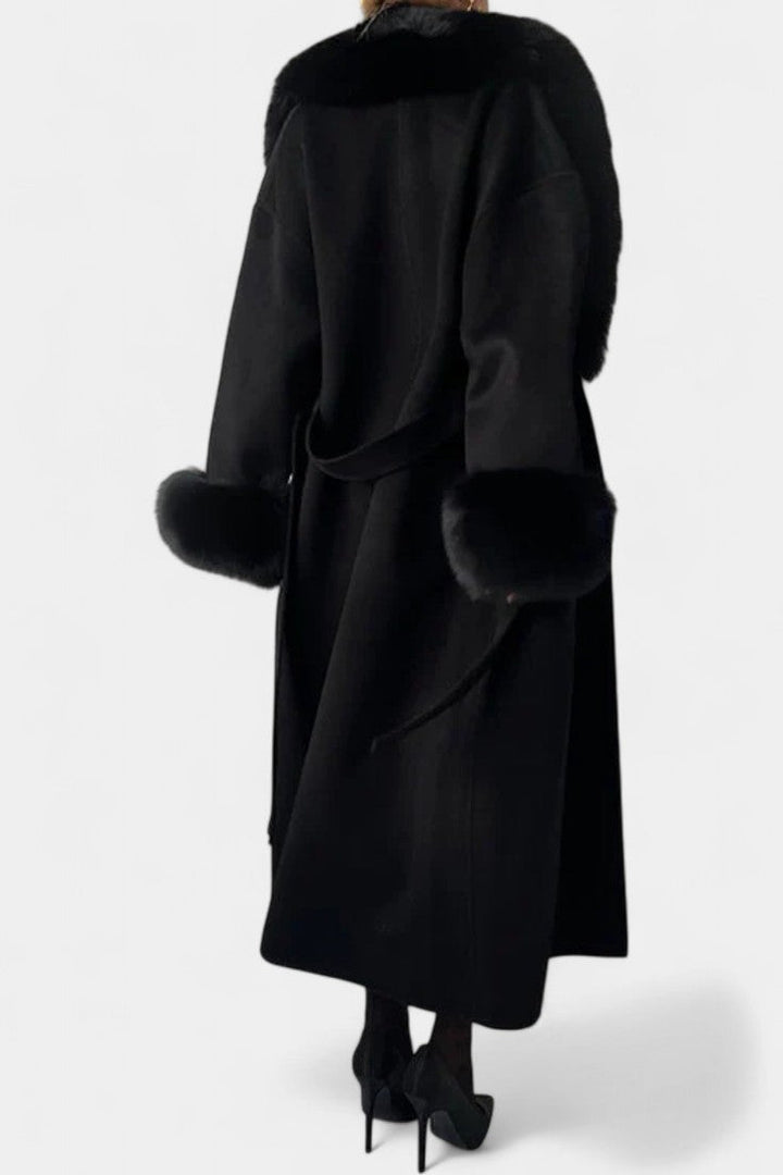Lalie Long Coat with Faux Fur Trim and Belt