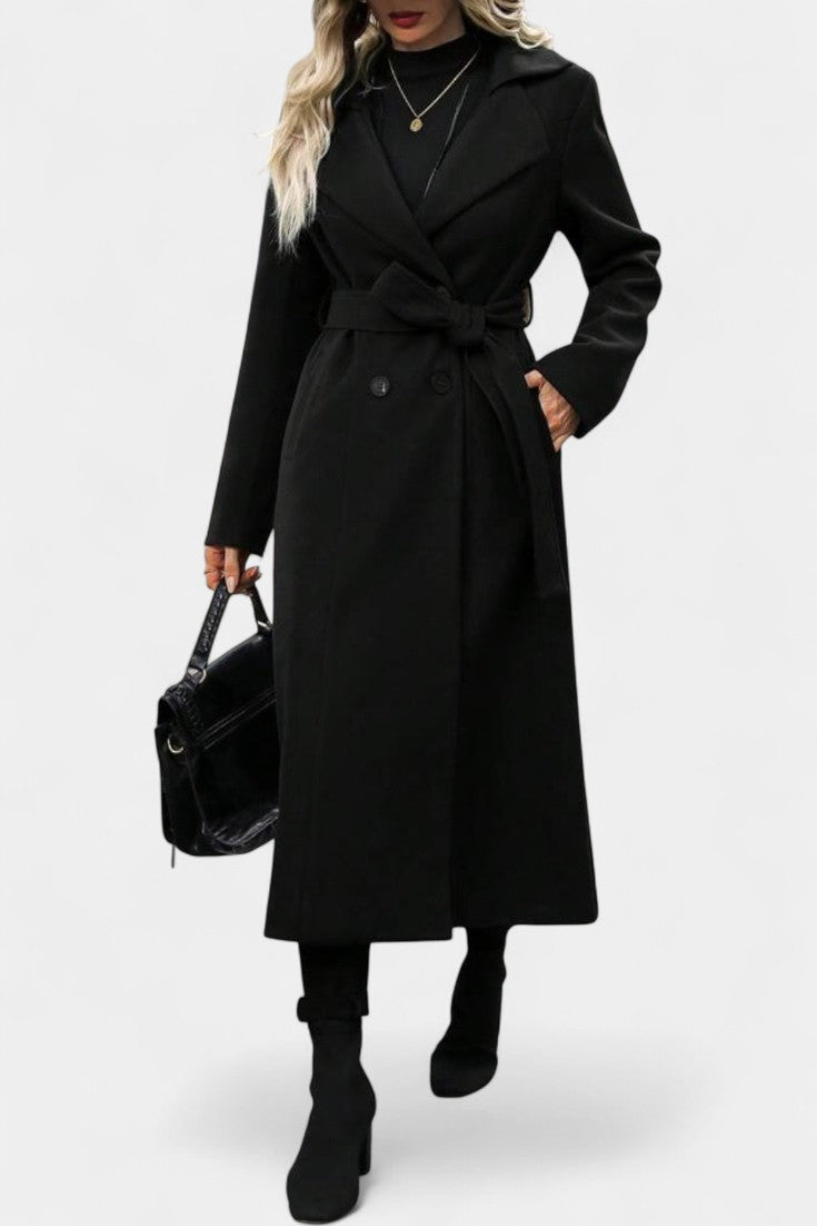 Mélissandre Long Plaid Double-Breasted Coat featuring Notched Collar