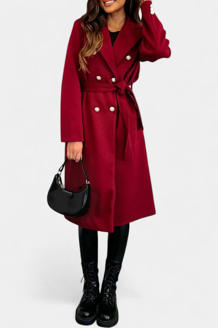 Miguelle Double-Breasted Coat Featuring a Stylish Tie Belt