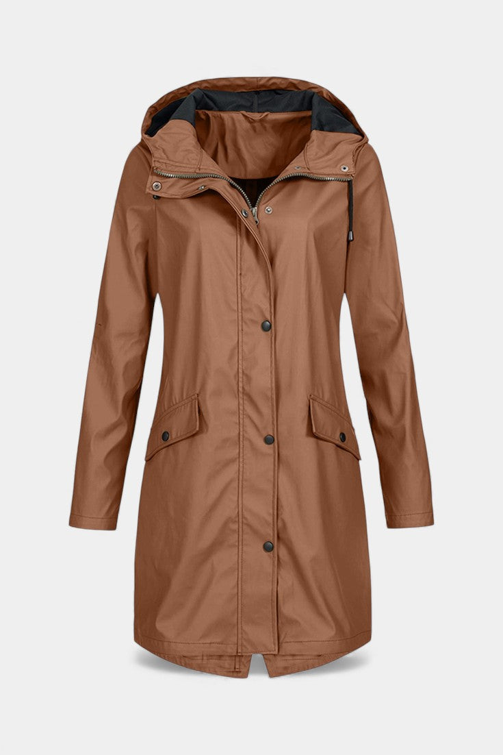 Beige Carmélia Long Waterproof Parka with Adjustable Hood