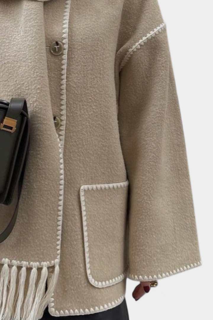 Pauline Coat Featuring Built-In Scarf and Elegant Flowing Design