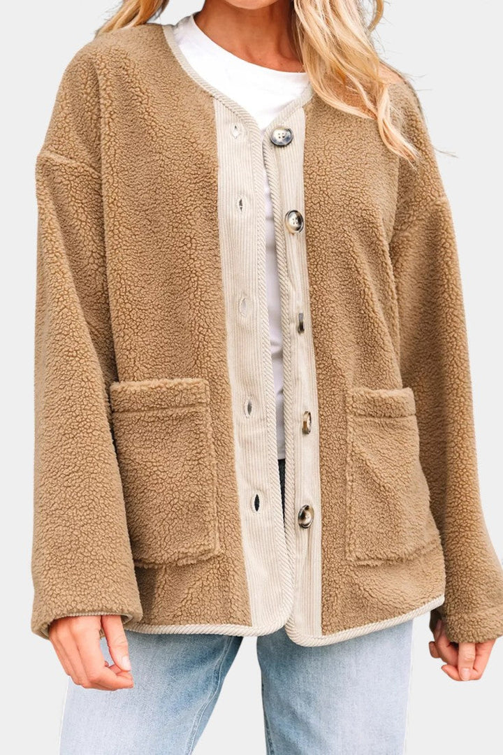 Faina Relaxed Fit Sherpa Button Jacket