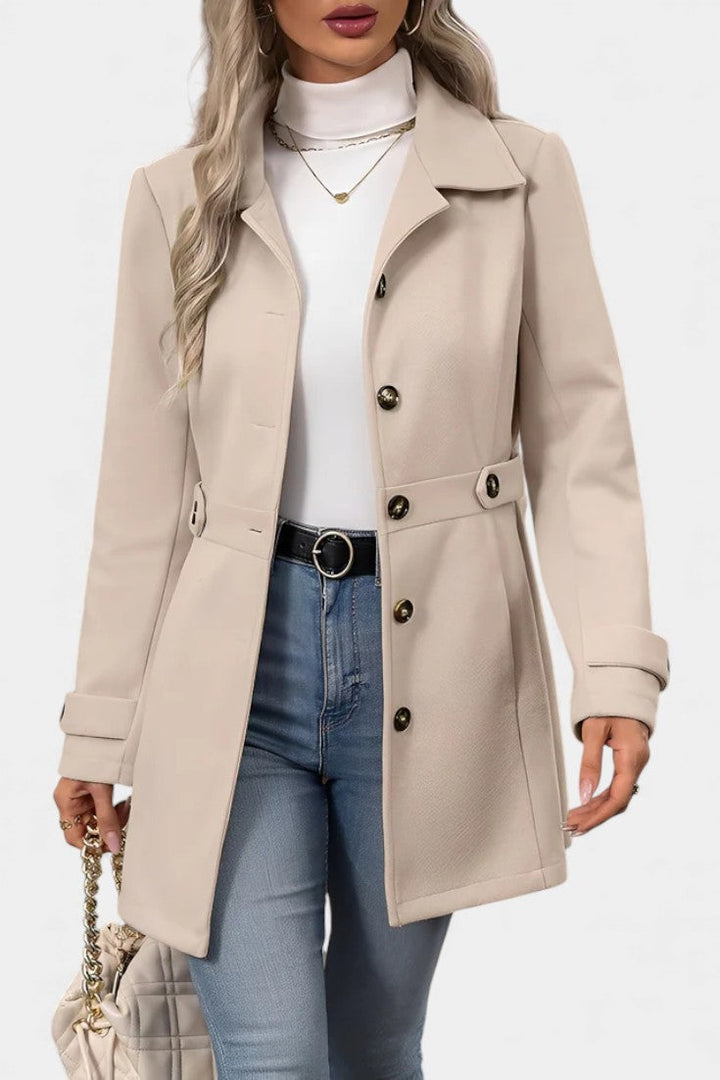 Maroussia Notched Lapel Long Jacket with Button Closure