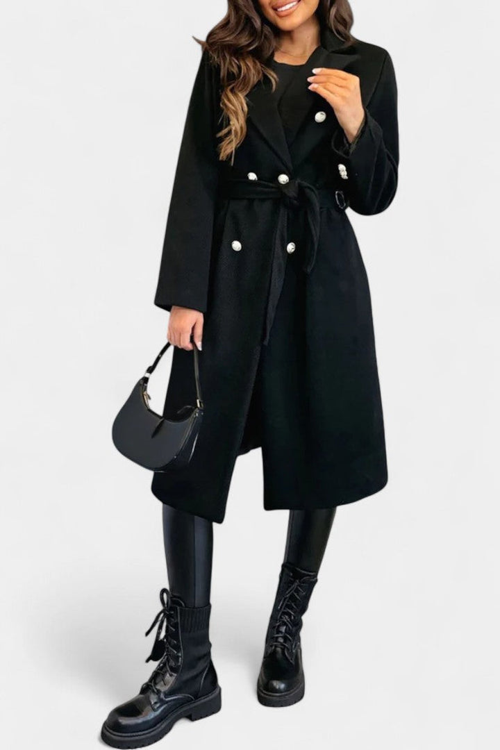 Miguelle Double-Breasted Coat Featuring a Stylish Tie Belt