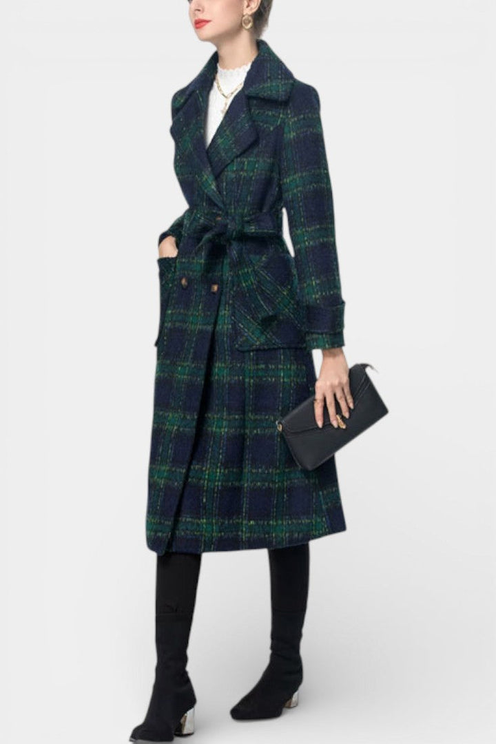 Lara Long Crossed Coat in Teal