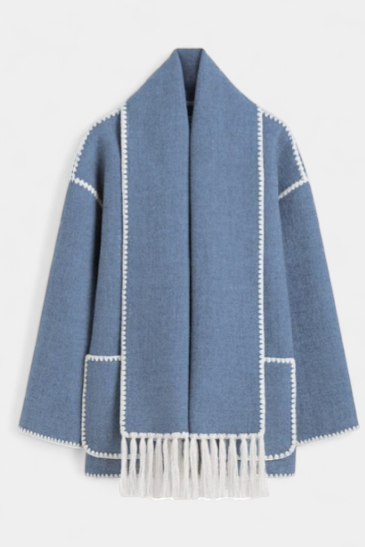 Pauline Coat Featuring Built-In Scarf and Elegant Flowing Design