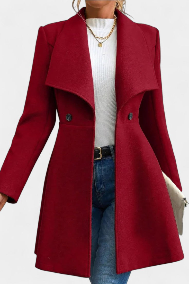 Floriane Double-Breasted Peplum Coat with Lapel