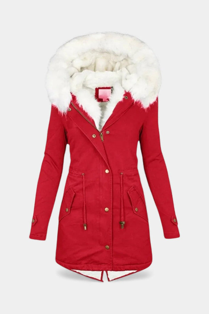 Lanra Belted Hooded Winter Parka with Faux Fur Trim