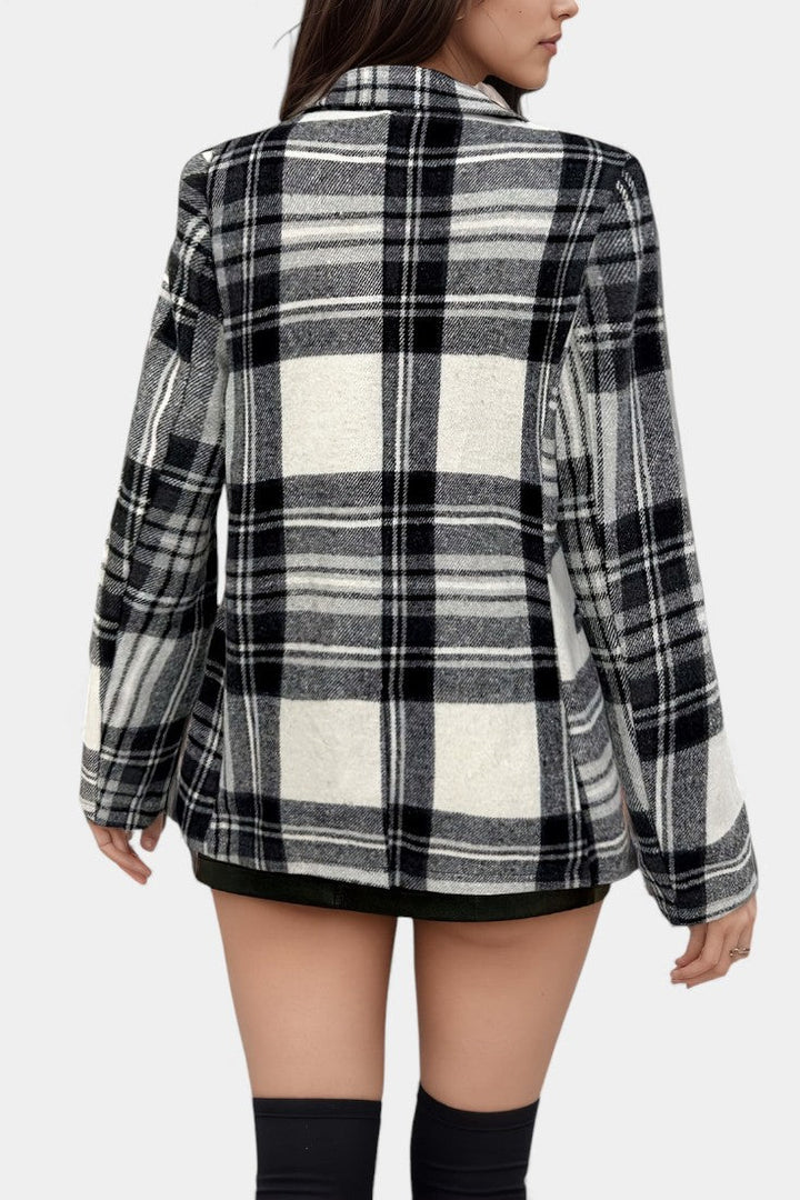 Alvine Long Checkered Blazer featuring Notched Collar and Single Button Fastening