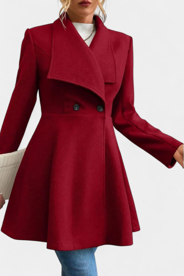 Floriane Double-Breasted Peplum Coat with Lapel