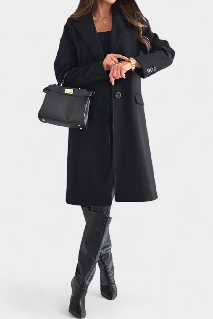 Armande Mid-Length Coat Featuring a Single Button and Notched Collar