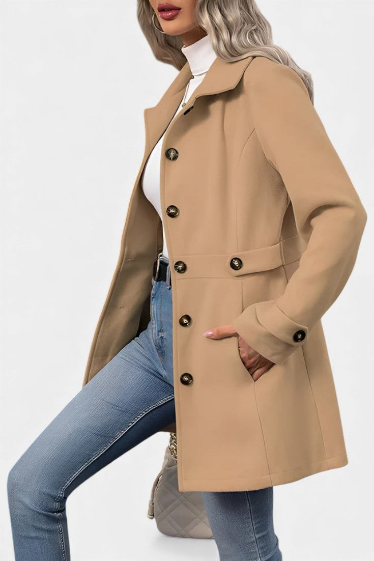 Maroussia Notched Lapel Long Jacket with Button Closure