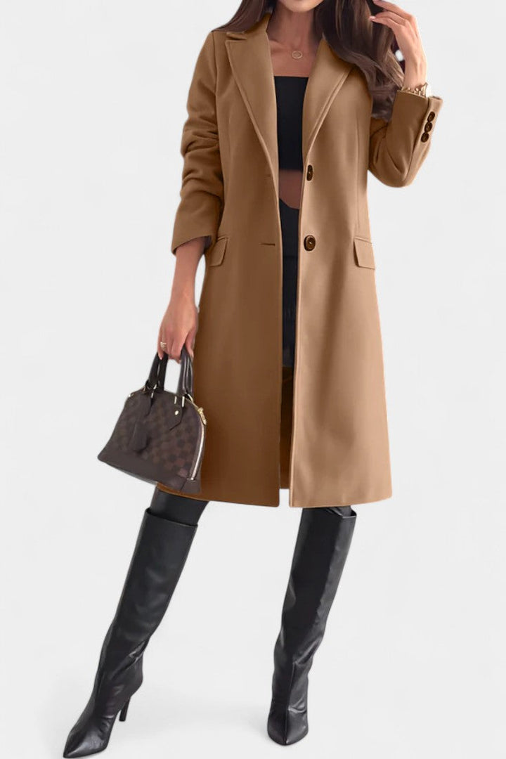 Armande Mid-Length Coat Featuring a Single Button and Notched Collar