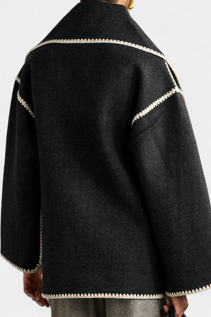 Pauline Coat Featuring Built-In Scarf and Elegant Flowing Design