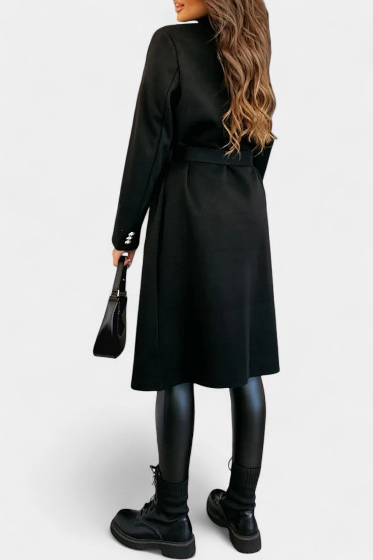 Miguelle Double-Breasted Coat Featuring a Stylish Tie Belt