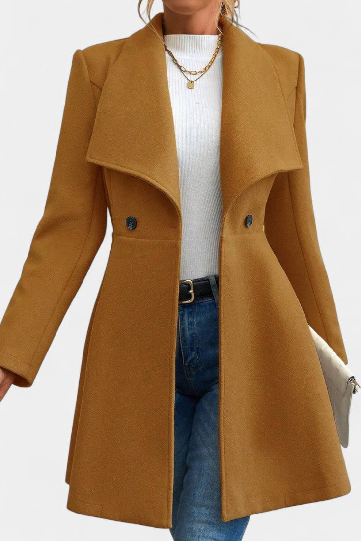 Floriane Double-Breasted Peplum Coat with Lapel