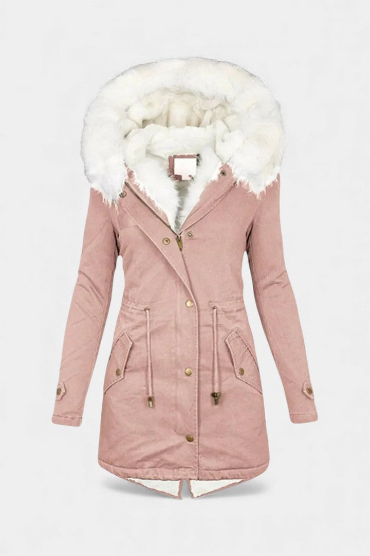 Lanra Belted Hooded Winter Parka with Faux Fur Trim