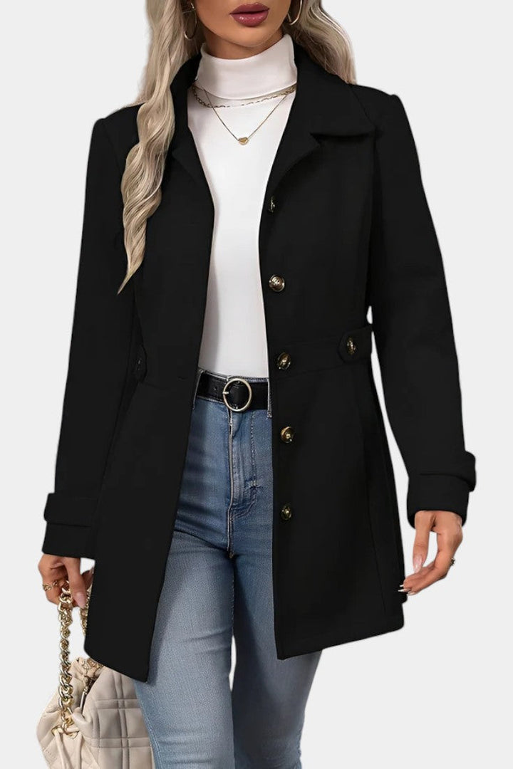 Maroussia Notched Lapel Long Jacket with Button Closure