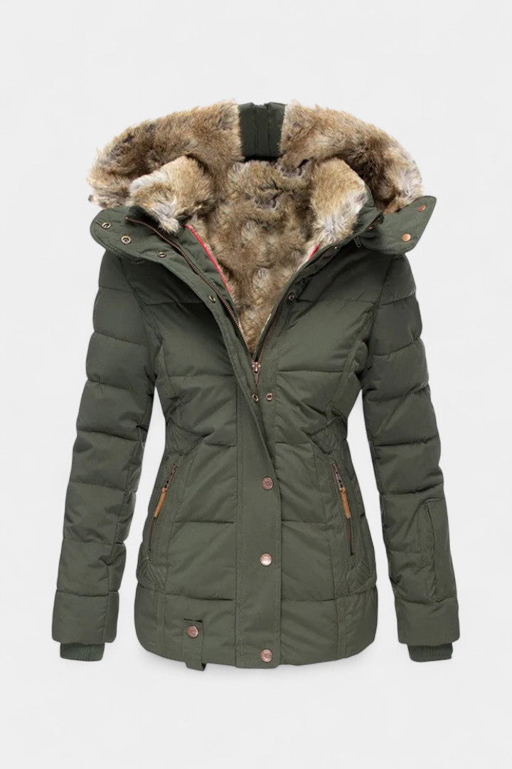 Laurène Hooded Insulated Winter Jacket with Faux Fur Trim