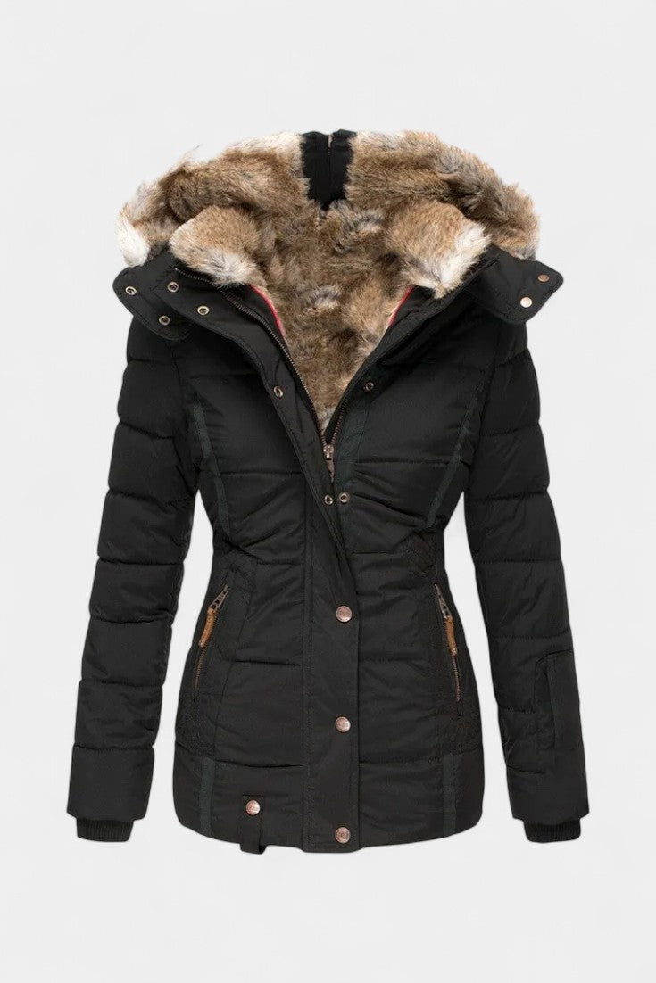 Laurène Hooded Insulated Winter Jacket with Faux Fur Trim