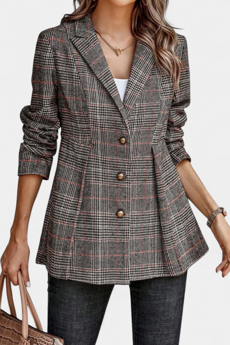 Pleated Peplum Jacket in Calico Print