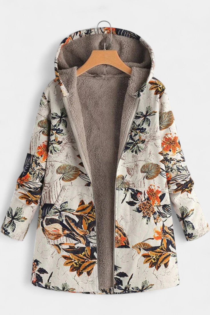 Winter Hooded Coat with April Floral Print