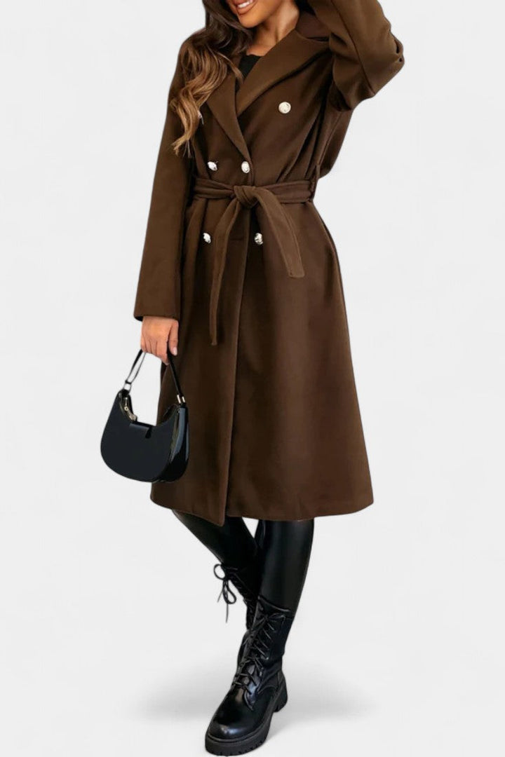 Miguelle Double-Breasted Coat Featuring a Stylish Tie Belt