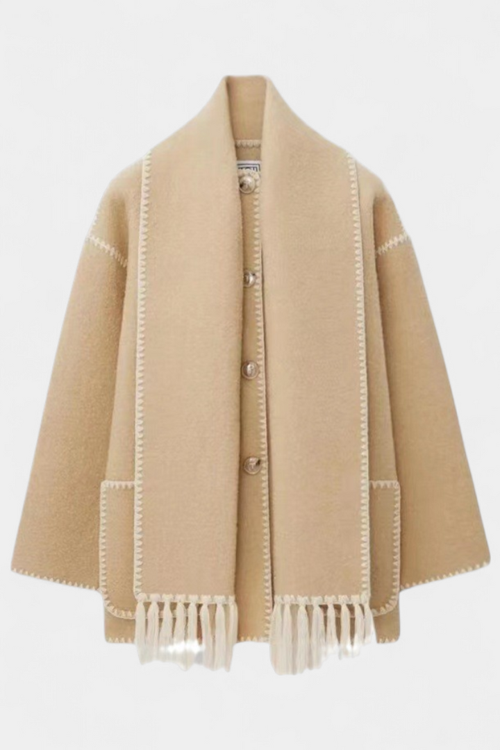 Pauline Coat Featuring Built-In Scarf and Elegant Flowing Design