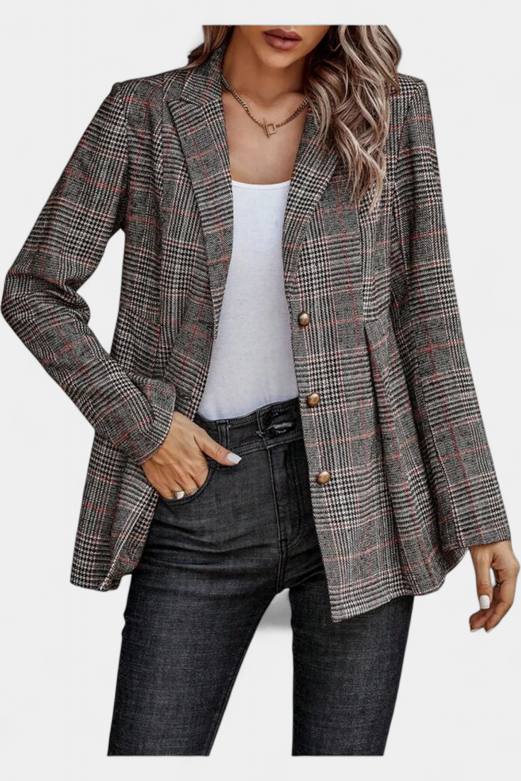Pleated Peplum Jacket in Calico Print