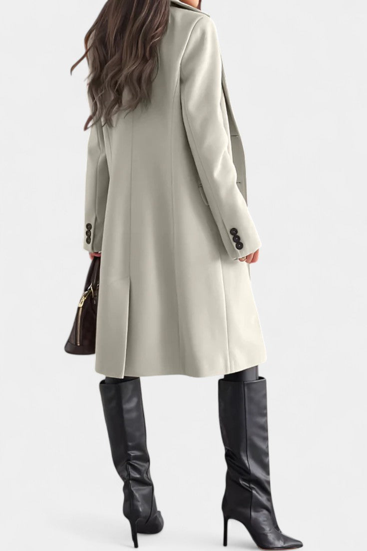 Armande Mid-Length Coat Featuring a Single Button and Notched Collar