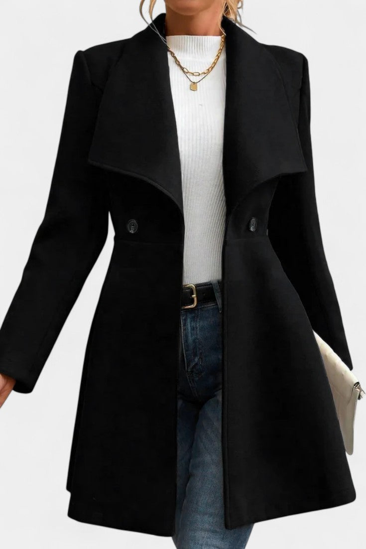 Floriane Double-Breasted Peplum Coat with Lapel